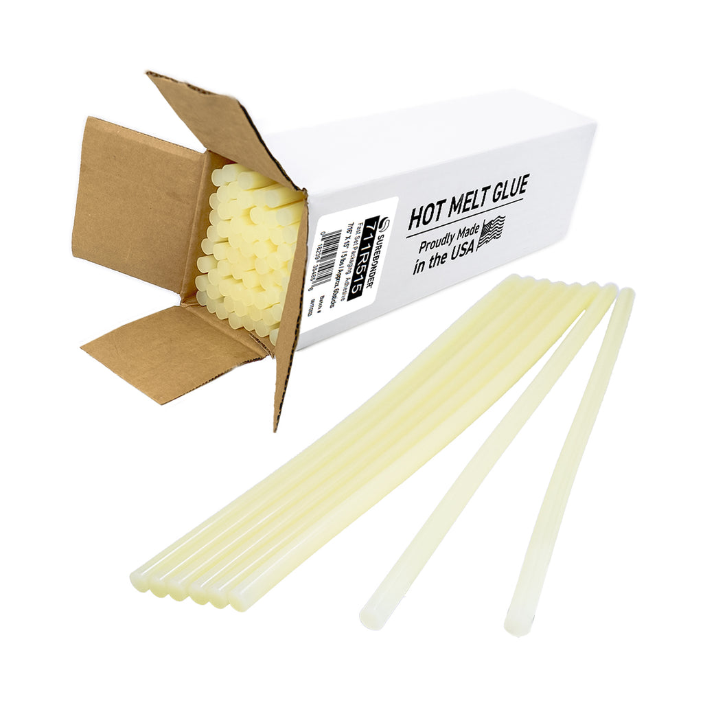 711R515 Fast Set Packaging Hot Melt Glue Sticks - 7/16" x 15" | 5 lb Box