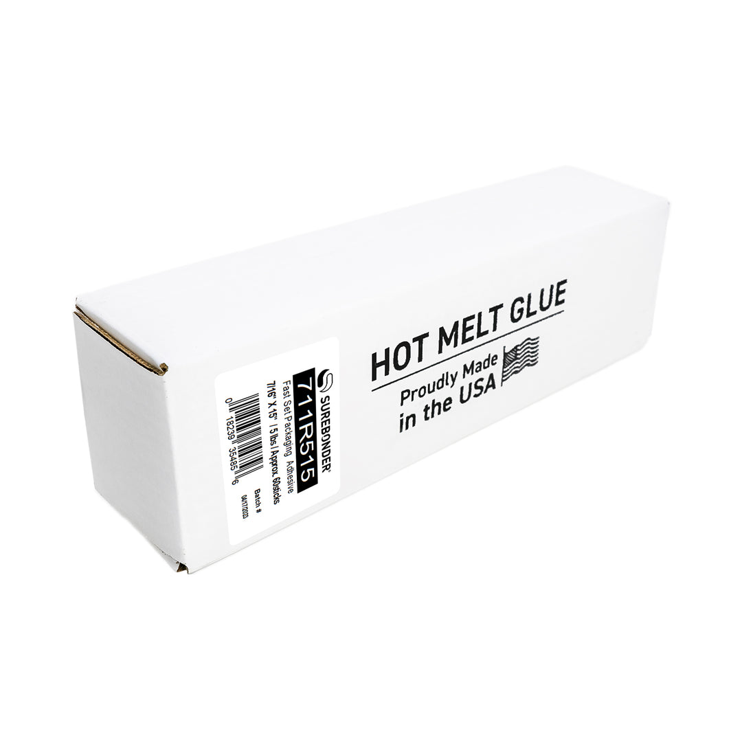 711R515 Fast Set Packaging Hot Melt Glue Sticks - 7/16" x 15" | 5 lb Box