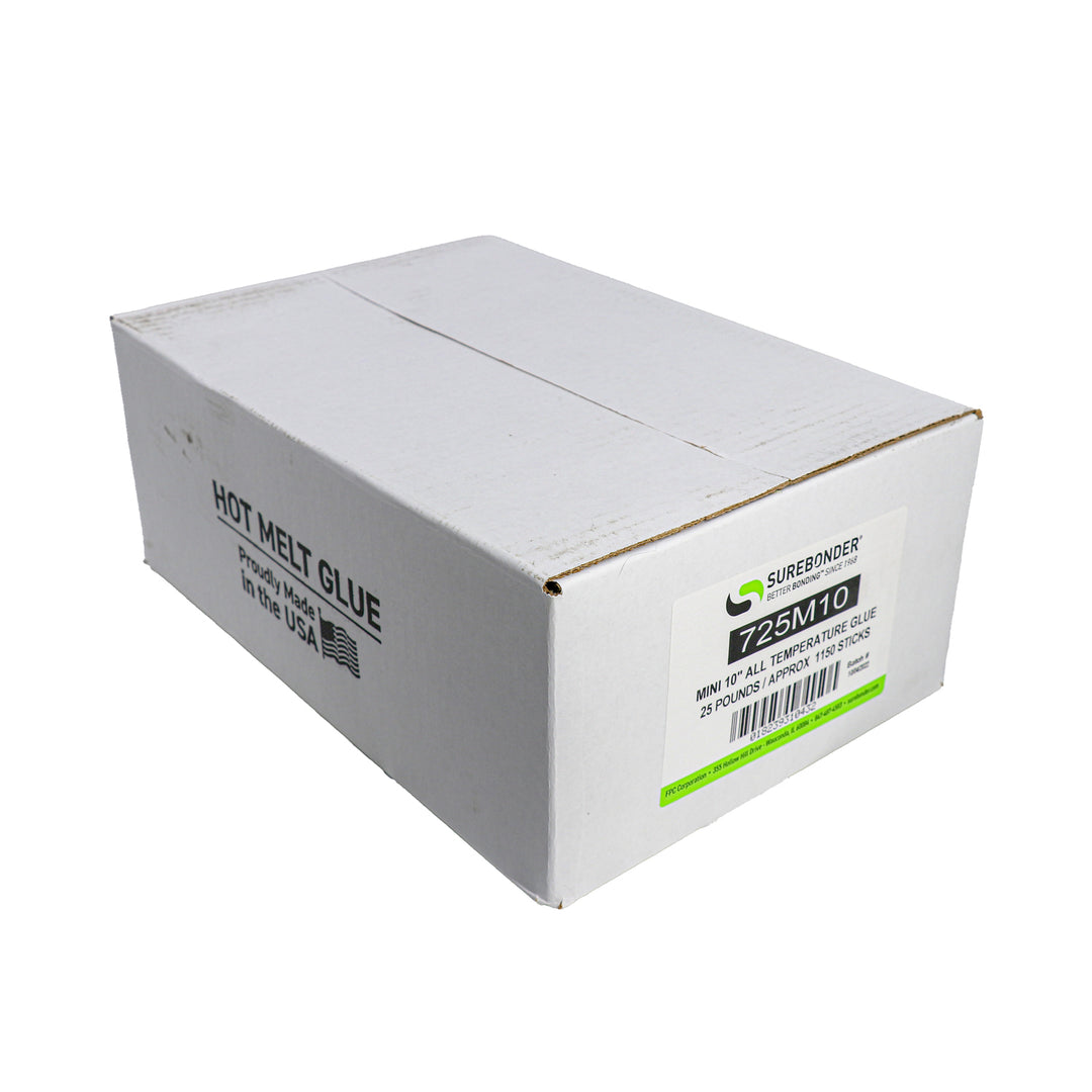 725M10 General Purpose All Temperature Hot Melt Glue Sticks - 5/16" x 10" | 25 Lb Box - Surebonder