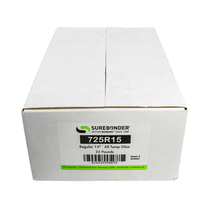 725R15 General Purpose All Temperature Hot Melt Glue Sticks - 7/16" x 15" | 25 Lb Box - Surebonder