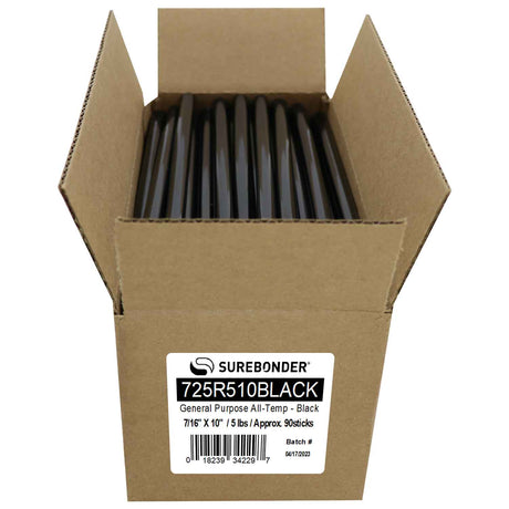 725R510BLACK Full Size 10" Black Hot Glue Stick - 5 lb box - Approx. 90 Sticks