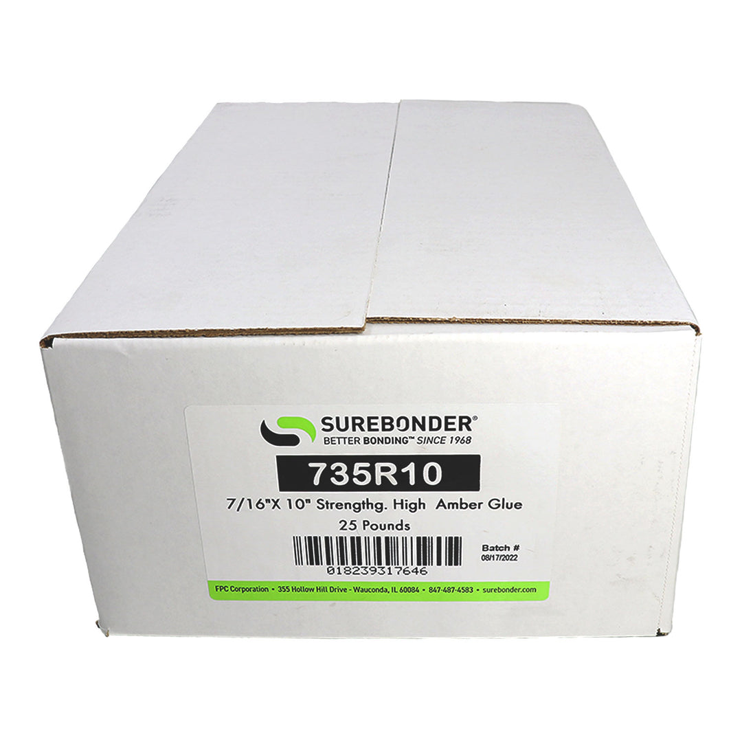 735R10 High Strength Hot Glue Sticks, Amber Color, 25 lb. Box - Surebonder