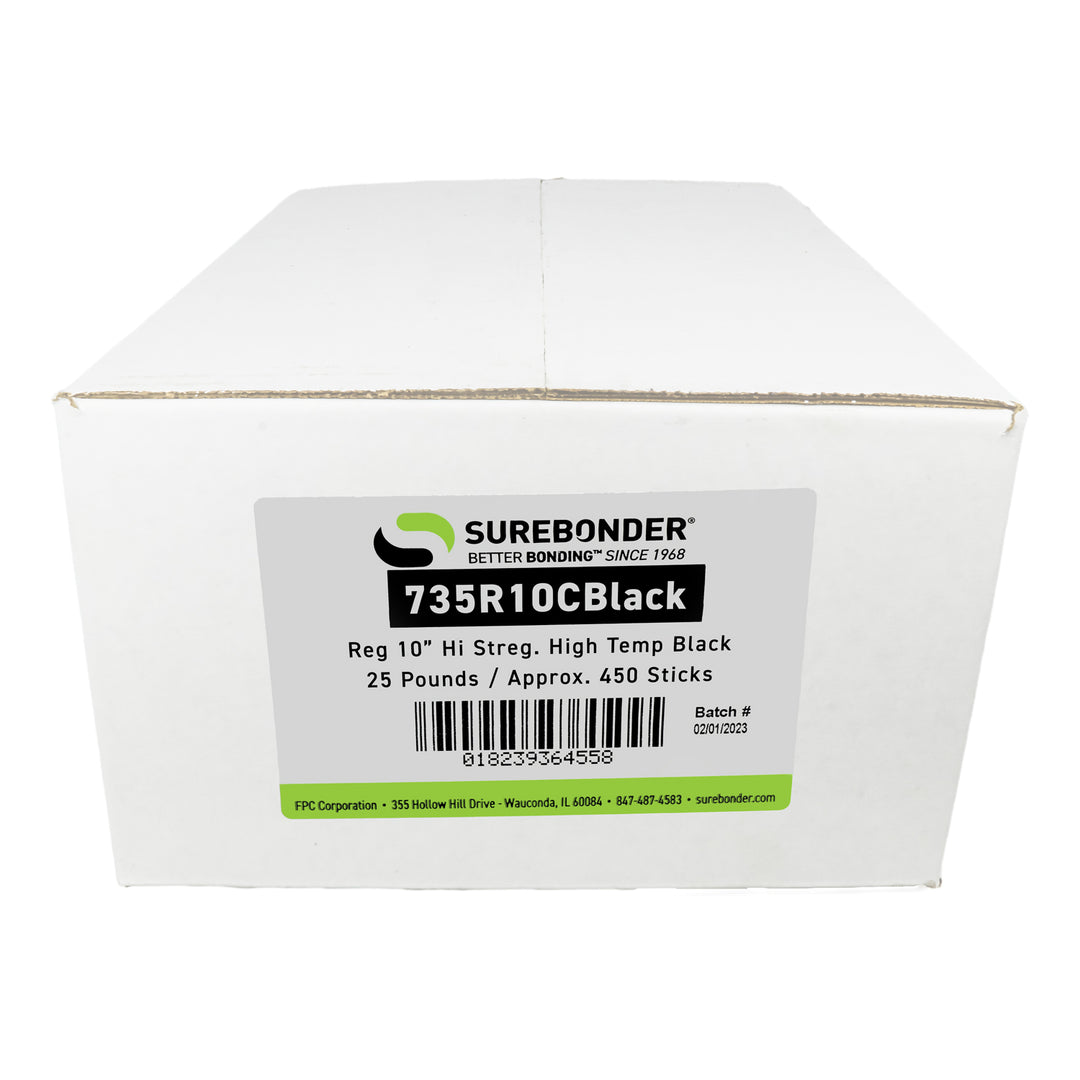 735R10CBLACK Industrial Strength Hot Glue Sticks, Black Color, 25 lb. Box - Surebonder