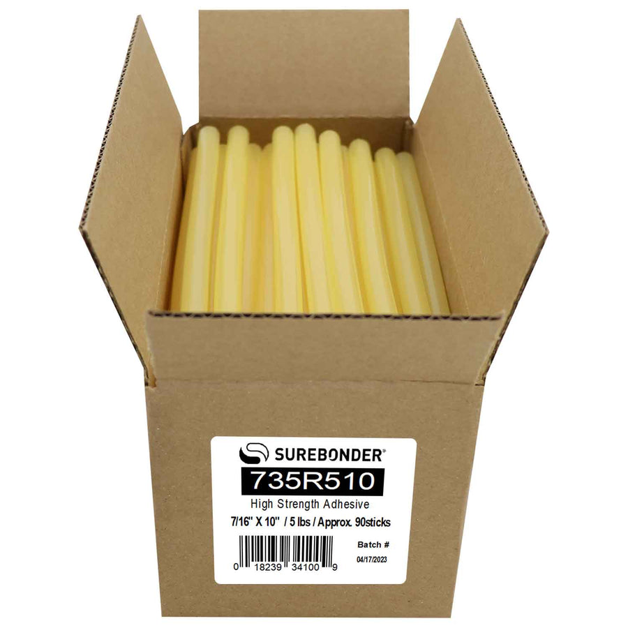 735R510 High Strength Hot Melt Glue Sticks - 7/16" x 10" | 5 Lb Box