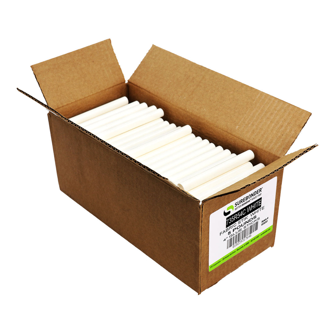 735R54 High Strength Fabric Hot Melt Glue Sticks - 7/16" x 4" | 5 Lb Box - Surebonder