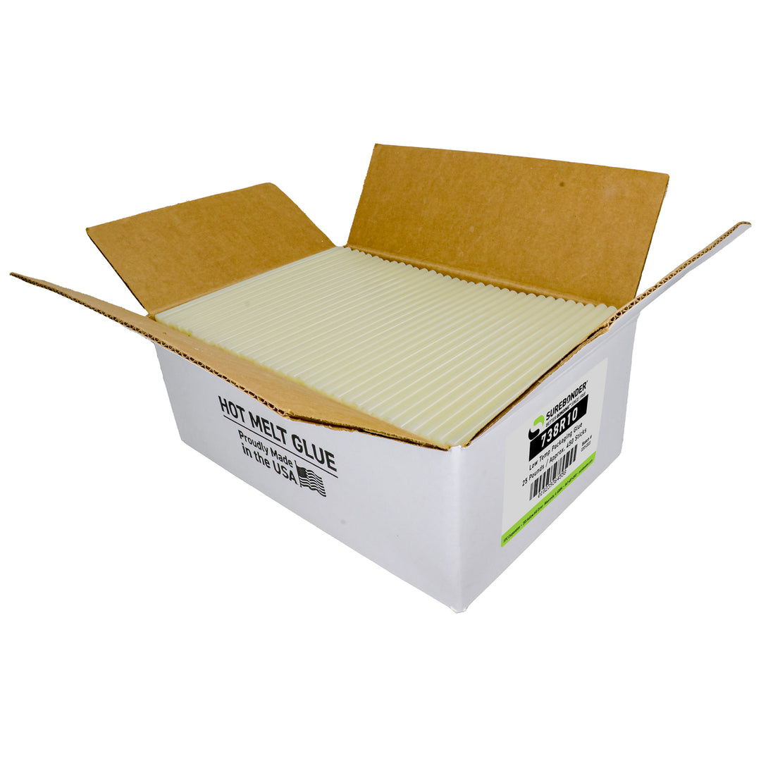 738R10 General Purpose Hot Melt Glue Sticks - 7/16" x 10" | 25 Lb Box - Surebonder