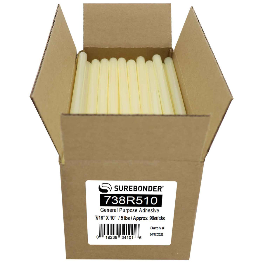 738R510 General Purpose Hot Melt Glue Sticks - 7/16" x 10" | 5 Lb Box