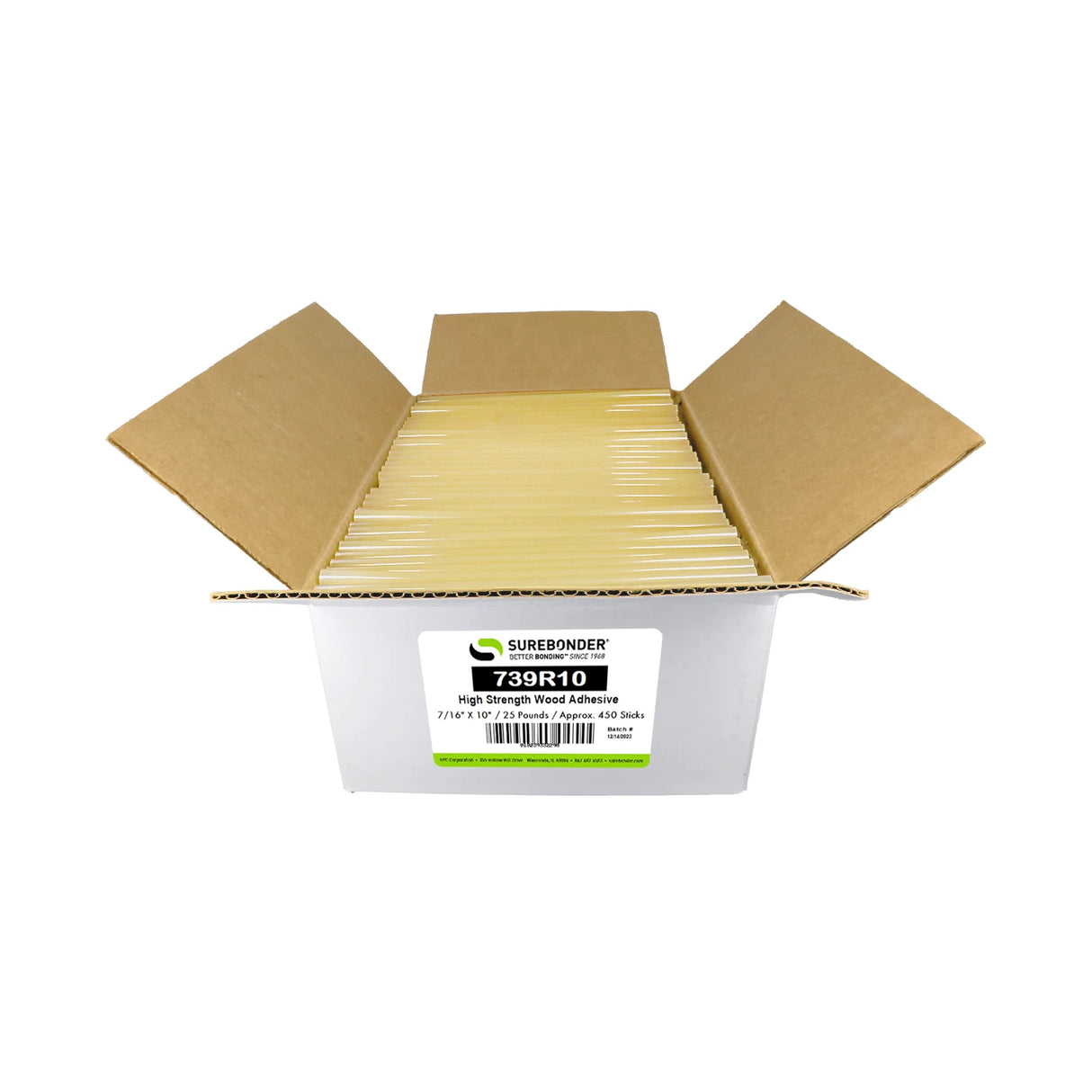 739R10 High Strength Wood Hot Melt Glue Sticks - 7/16" x 10" | 25 Lb Box
