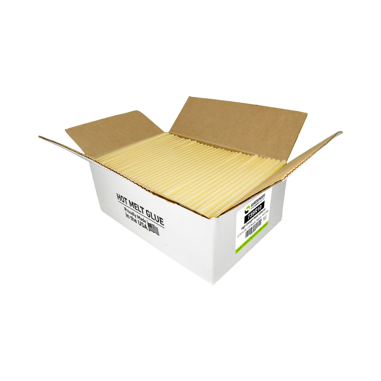 739R10 High Strength Wood Hot Melt Glue Sticks - 7/16" x 10" | 25 Lb Box
