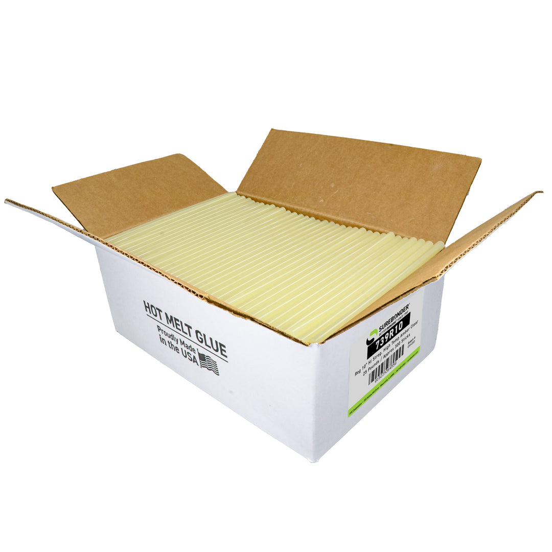 739R10 Full Size 10" Wood Adhesive Hot Glue Stick - 25 lb Box - Surebonder