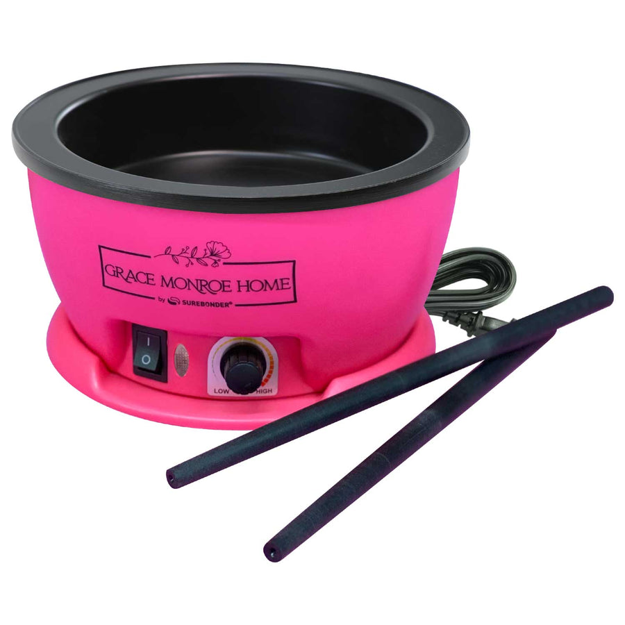 Grace Monroe Home Surebonder hot pink hot glue skillet with 2 Teflon stir sticks included