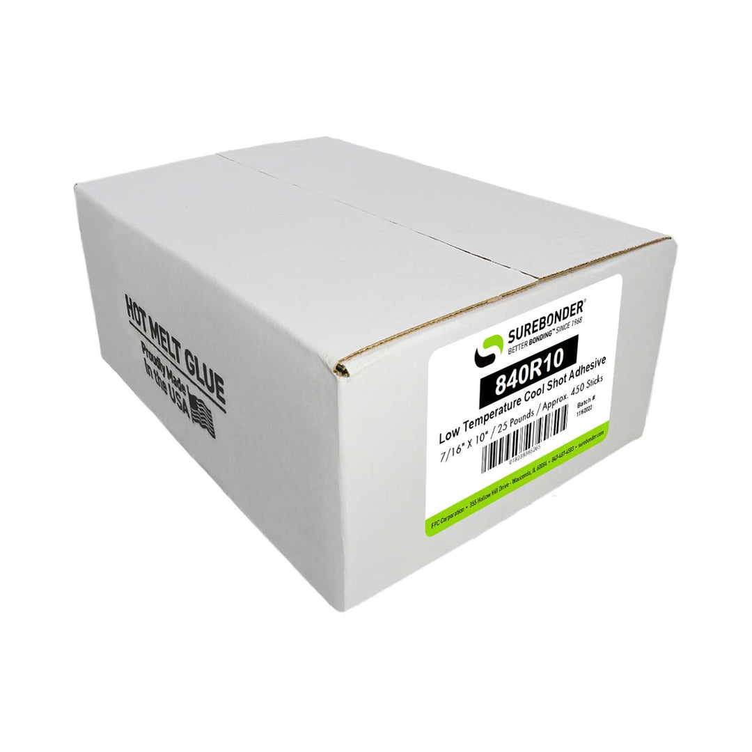 840R10 Ultra Low Temperature Cool Shot Hot Melt Glue Sticks - 7/16" x 10" | 25 lb Box
