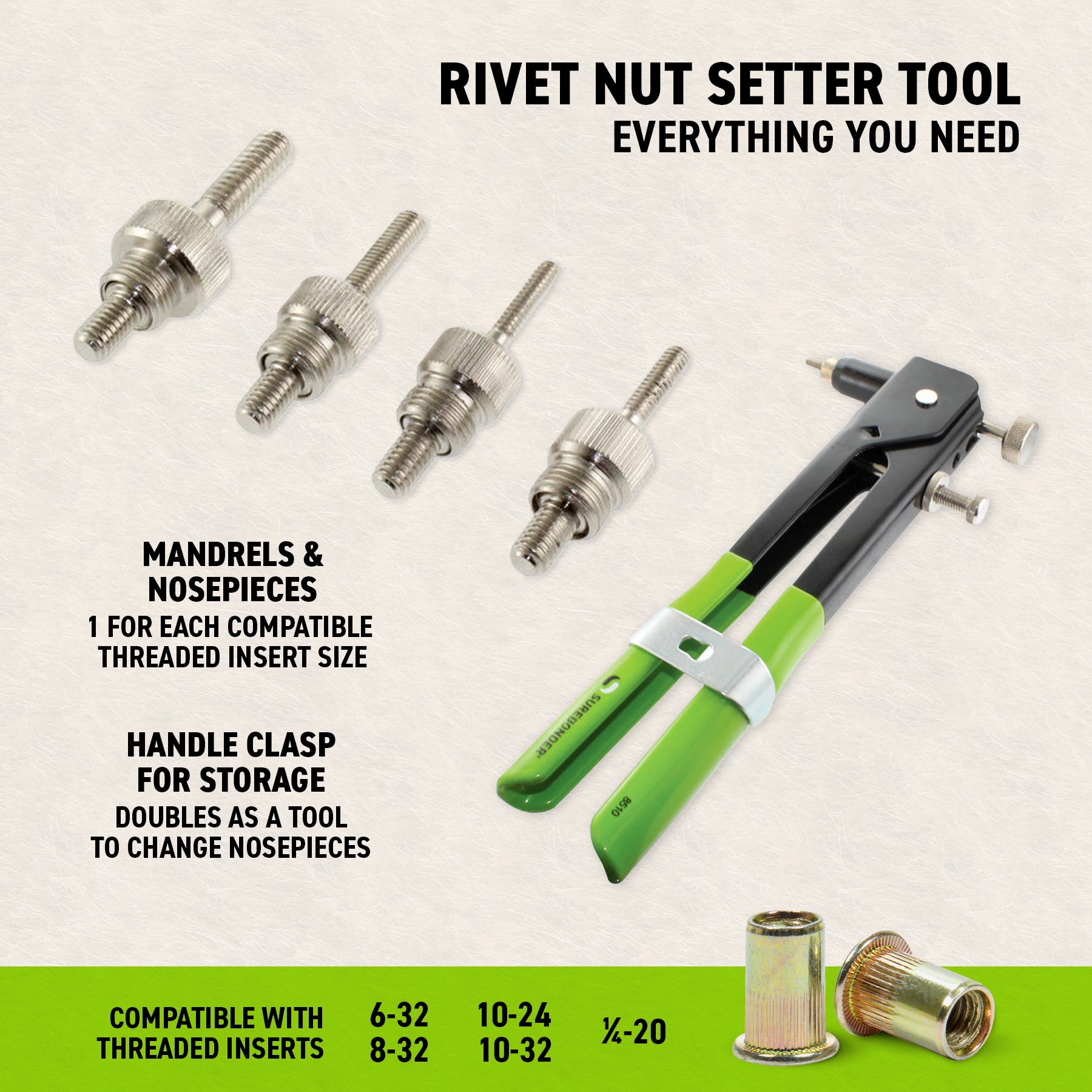 Threaded Rivet Nut Setter Tool – For 6-32 to 1/4-20 Inserts