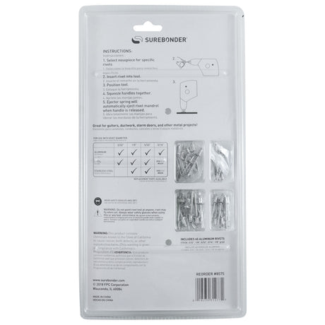 Heavy Duty Rivet Tool Kit - Includes 60 Aluminum Rivets (8575) - Surebonder