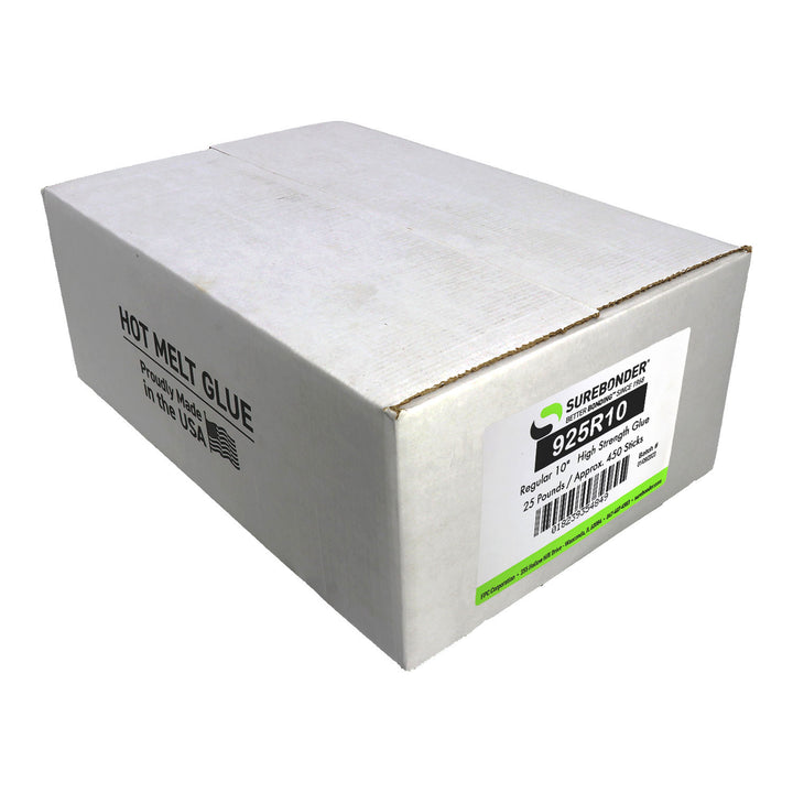 925R10 High Performance 1Minute Open Time Acrylic Hot Melt Glue Sticks - 7/16" x 10" | 25 Lb Box - Surebonder