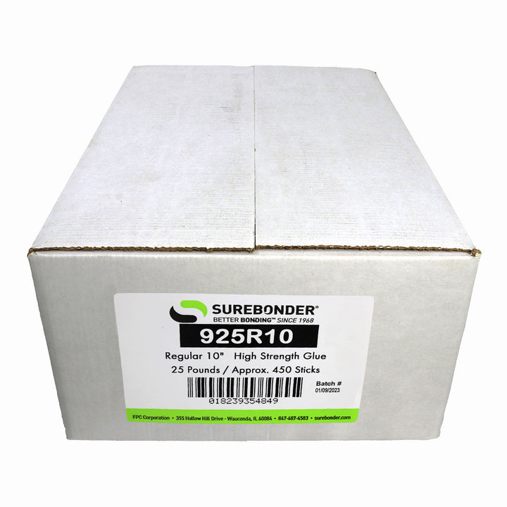 925R10 High Performance 1Minute Open Time Acrylic Hot Melt Glue Sticks - 7/16" x 10" | 25 Lb Box - Surebonder