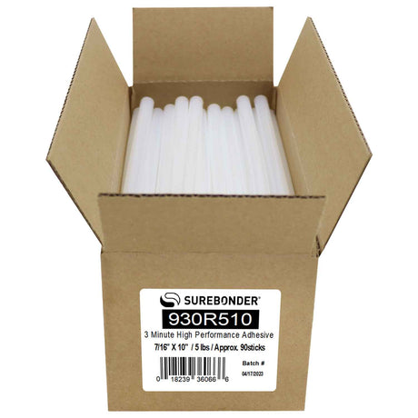 930R10 High Performance 3 Minute Open Time Hot Melt Glue Sticks - 7/16" x 10" | 5 Lb Box