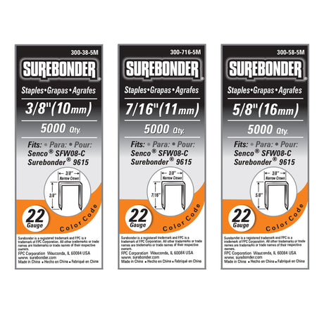 9615A Pneumatic 22G Upholstery Stapler with Case and 15,000 Staples (Air Compressor Needed, Not Included) - Surebonder