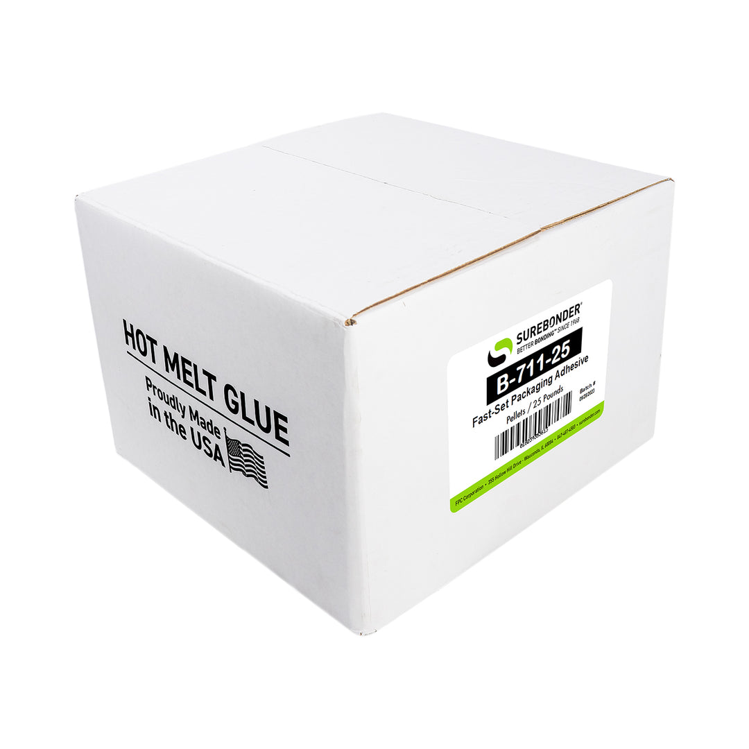 B-711-25 Fast Set Bulk Packaging Hot Melt Glue Pellets | 25 lb Box