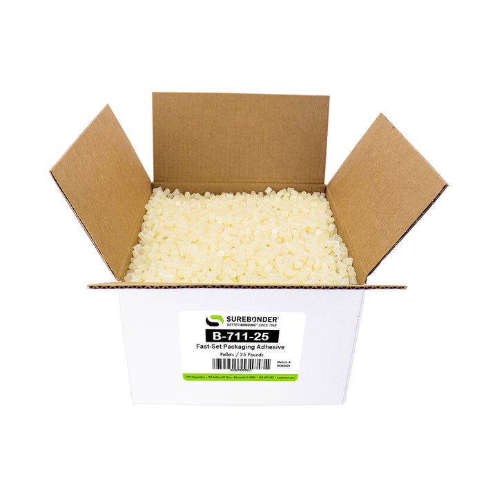 B-711-25 Fast Set Bulk Packaging Hot Melt Glue Pellets | 25 lb Box