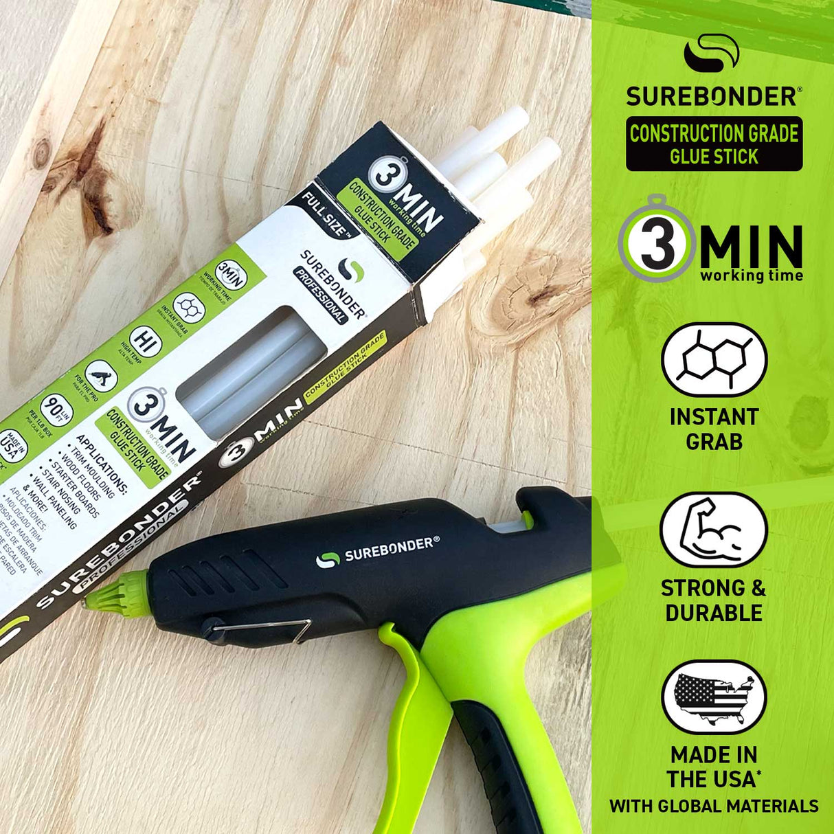 Construction Grade 10" Full Size Hot Glue Sticks - 3 Minute Working Time