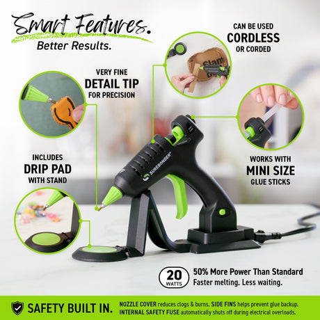 CL-195F 20W High Temperature Mini Size Cordless/Corded Detail Tip Hot Glue Gun
