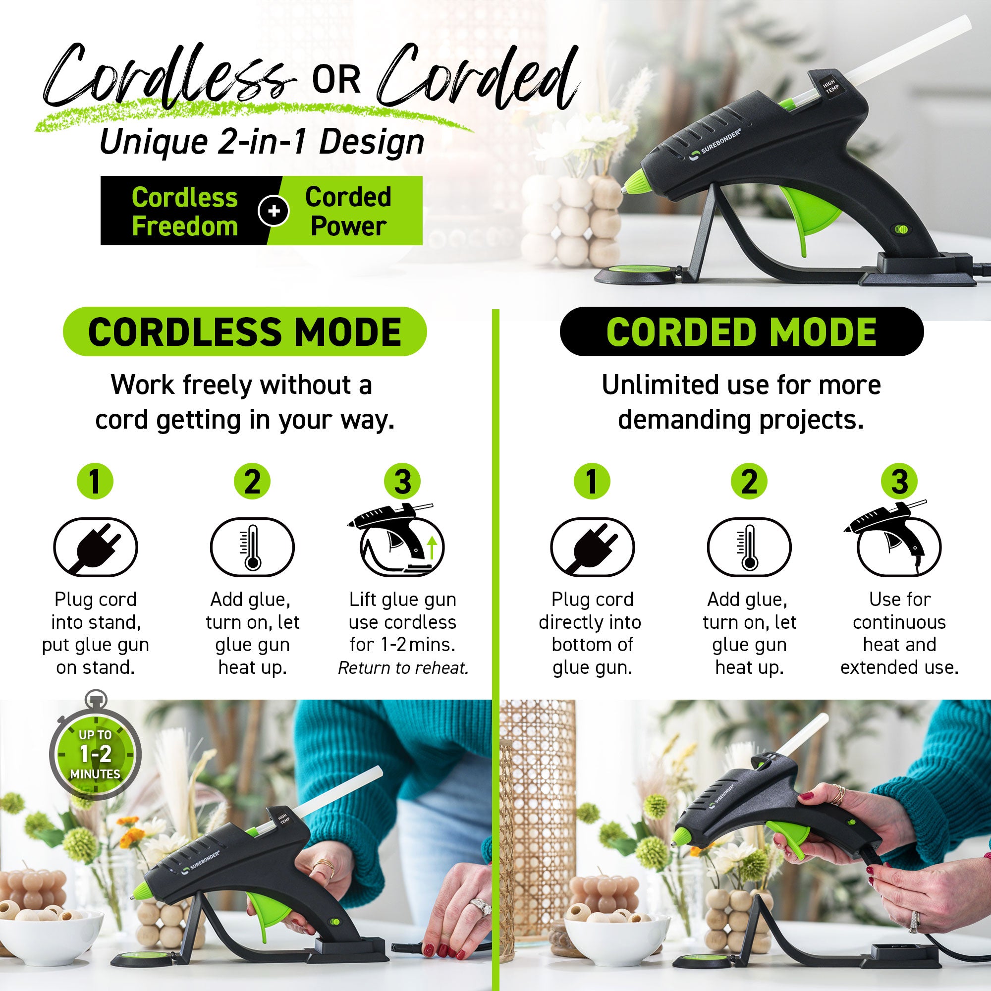 CL-195F 20W High Temperature Mini Size Cordless/Corded Detail Tip Hot Glue Gun