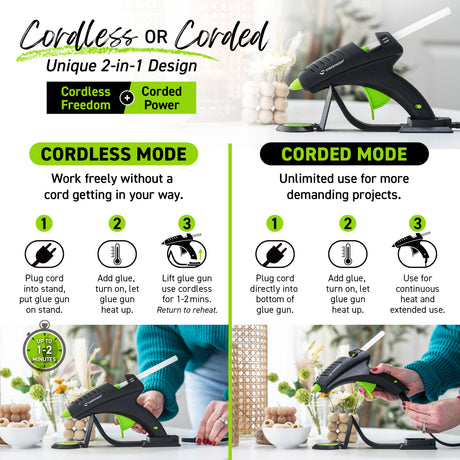 CL-195F 20W High Temperature Mini Size Cordless/Corded Detail Tip Hot Glue Gun
