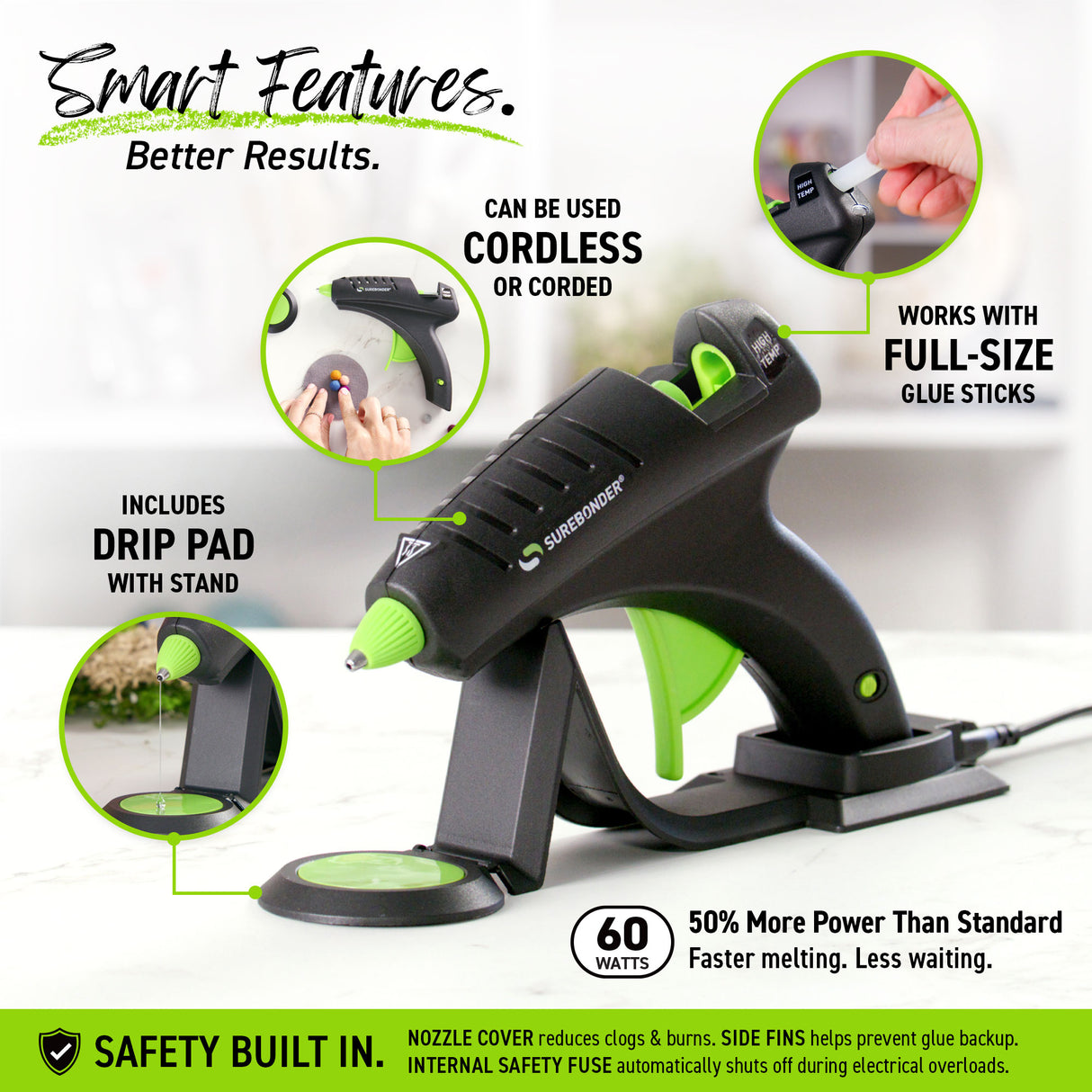 CL-800F 60W High Temperature Full Size Cordless/Corded Hot Glue Gun