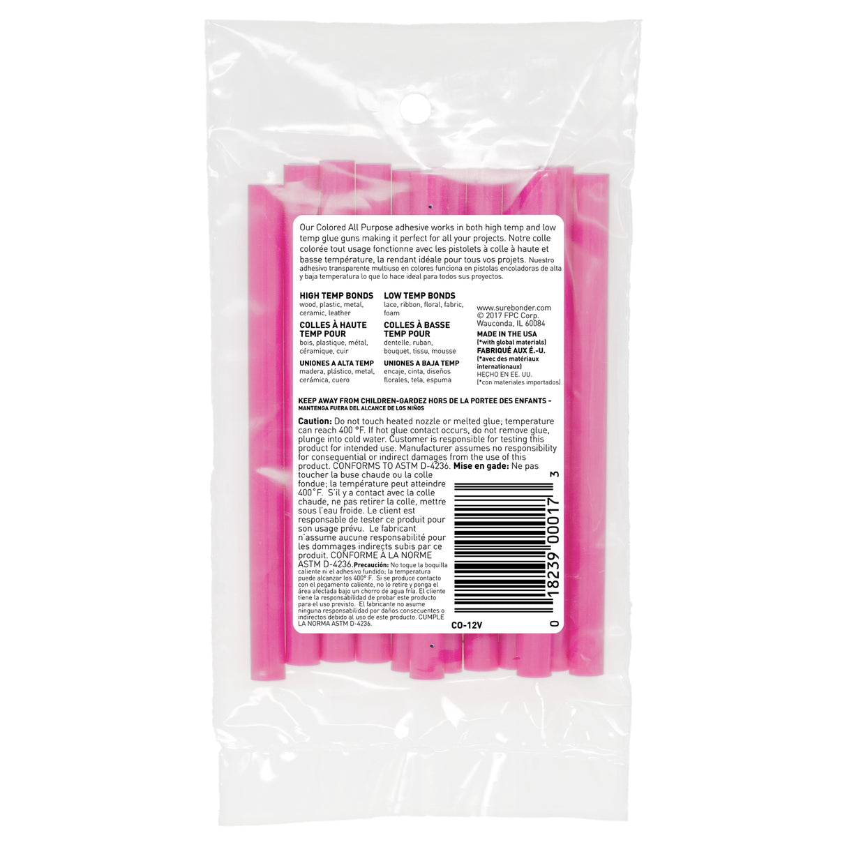 Color Stik 4" Mini Size Bright Pink Hot Glue Sticks - 12 Pack