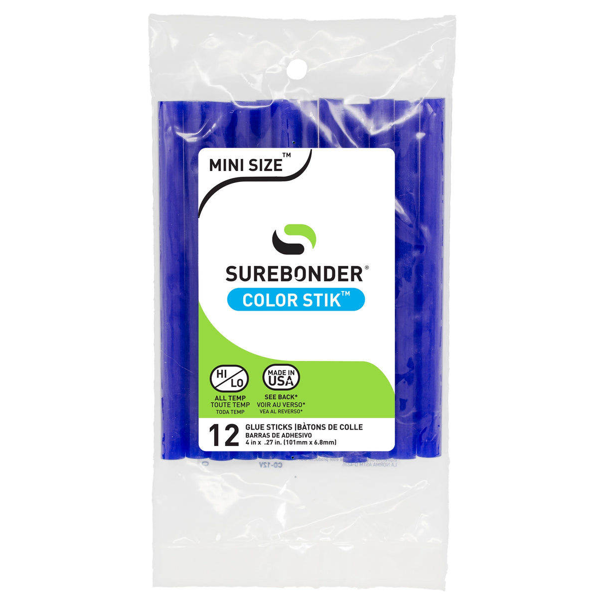 Color Stik 4" Mini Size Blue Hot Glue Sticks - 12 Pack