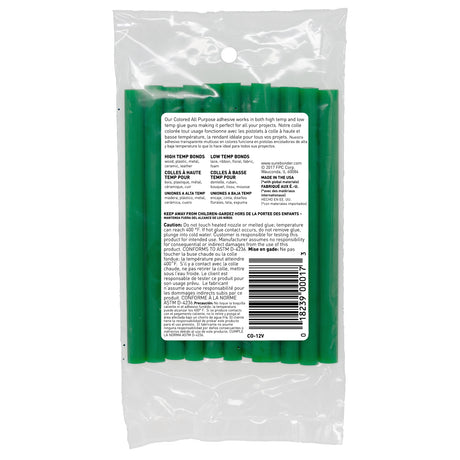 Color Stik 4" Mini Size Green Hot Glue Sticks - 12 Pack