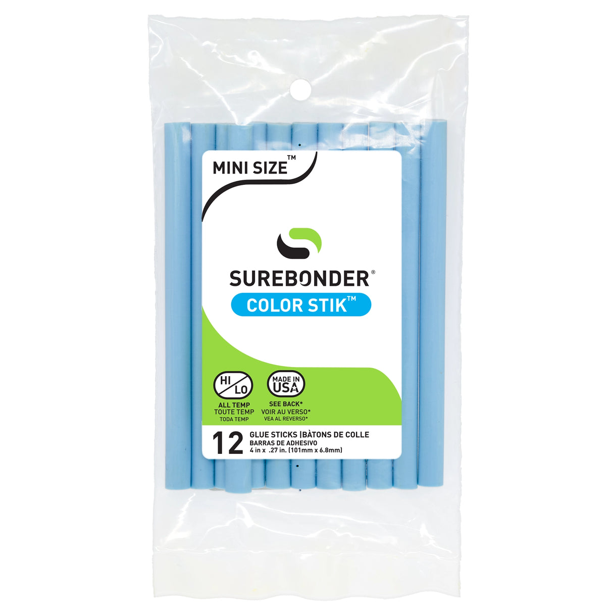 Color Stik 4" Mini Size Light Blue Hot Glue Sticks - 12 Pack