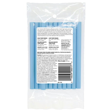 Color Stik 4" Mini Size Light Blue Hot Glue Sticks - 12 Pack