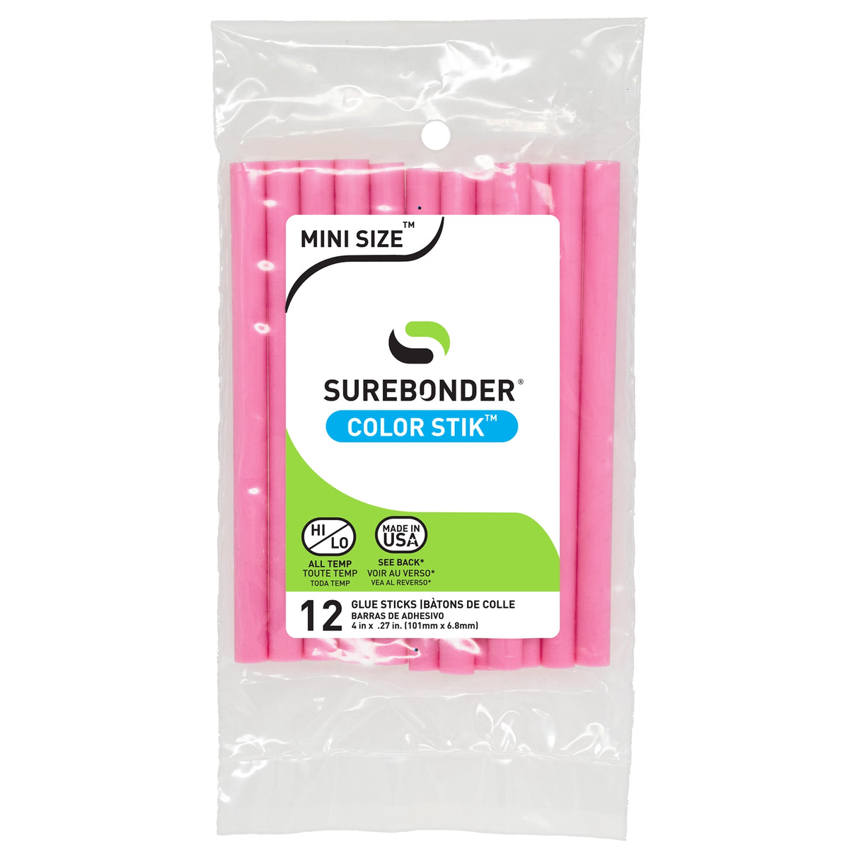 Color Stik 4" Mini Size Pink Hot Glue Sticks - 12 Pack