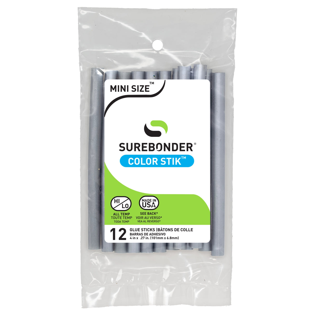 Color Stik 4" Mini Size Metallic Silver Hot Glue Sticks - 12 Pack
