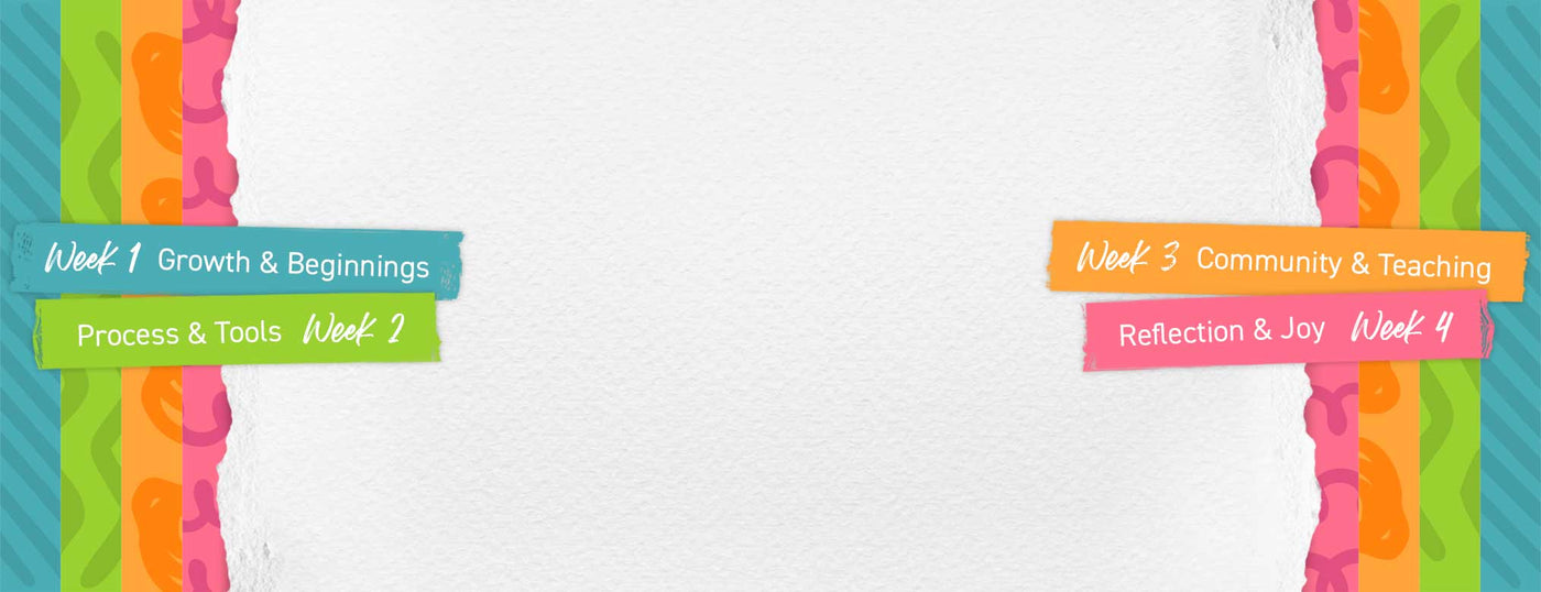 Colorful educational banners with text on a white paper background