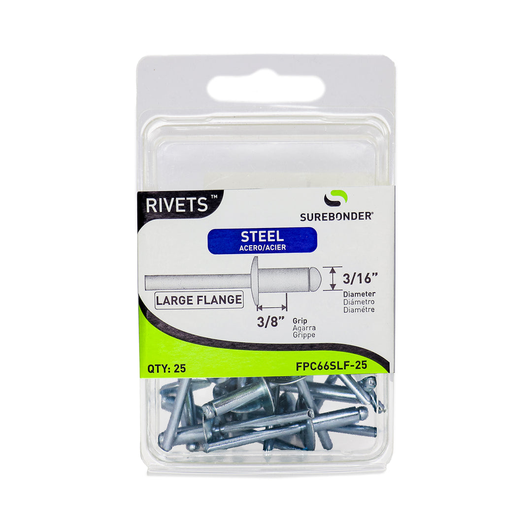 FPC66SLF-25 Large Flange Short Steel Rivets - 3/16