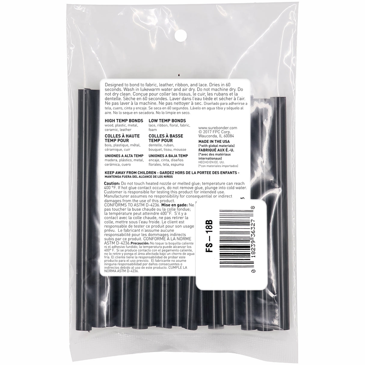 Fabric Stik 4" Mini Size Black Hot Glue Sticks - 18 Pack