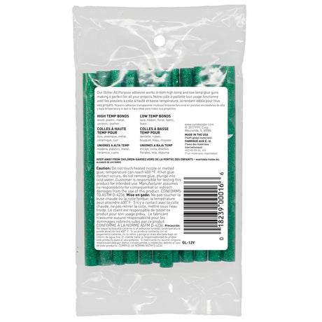 Glitter Stik 4" Mini Size Green Glitter Hot Glue Sticks - 12 Pack