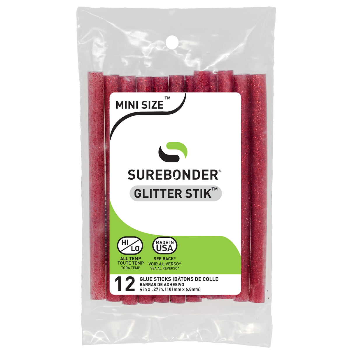 Glitter Stik 4" Mini Size Red Glitter Hot Glue Sticks - 12 Pack