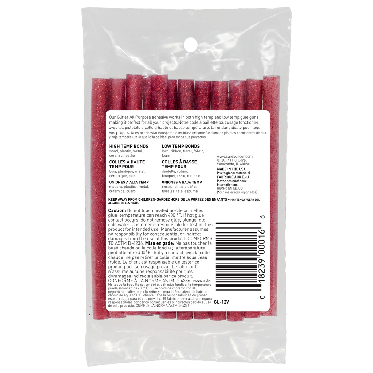 Glitter Stik 4" Mini Size Red Glitter Hot Glue Sticks - 12 Pack