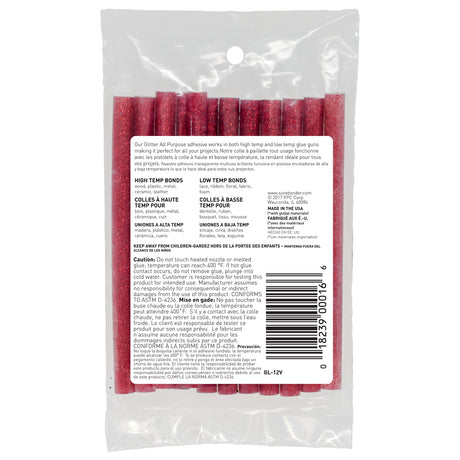 Glitter Stik 4" Mini Size Red Glitter Hot Glue Sticks - 12 Pack
