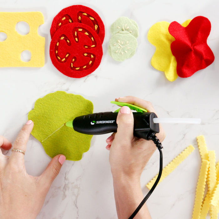 crafting with the glue pen creating a felt faux burger, yumm