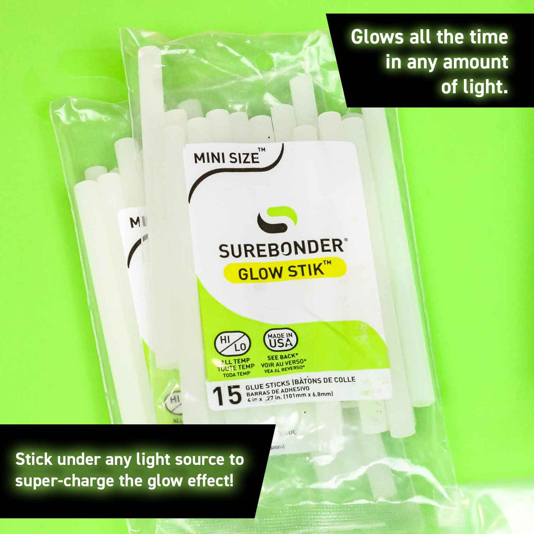 Glow Stik 4" Mini Size Glow In the Dark Hot Glue Sticks - 15 Pack