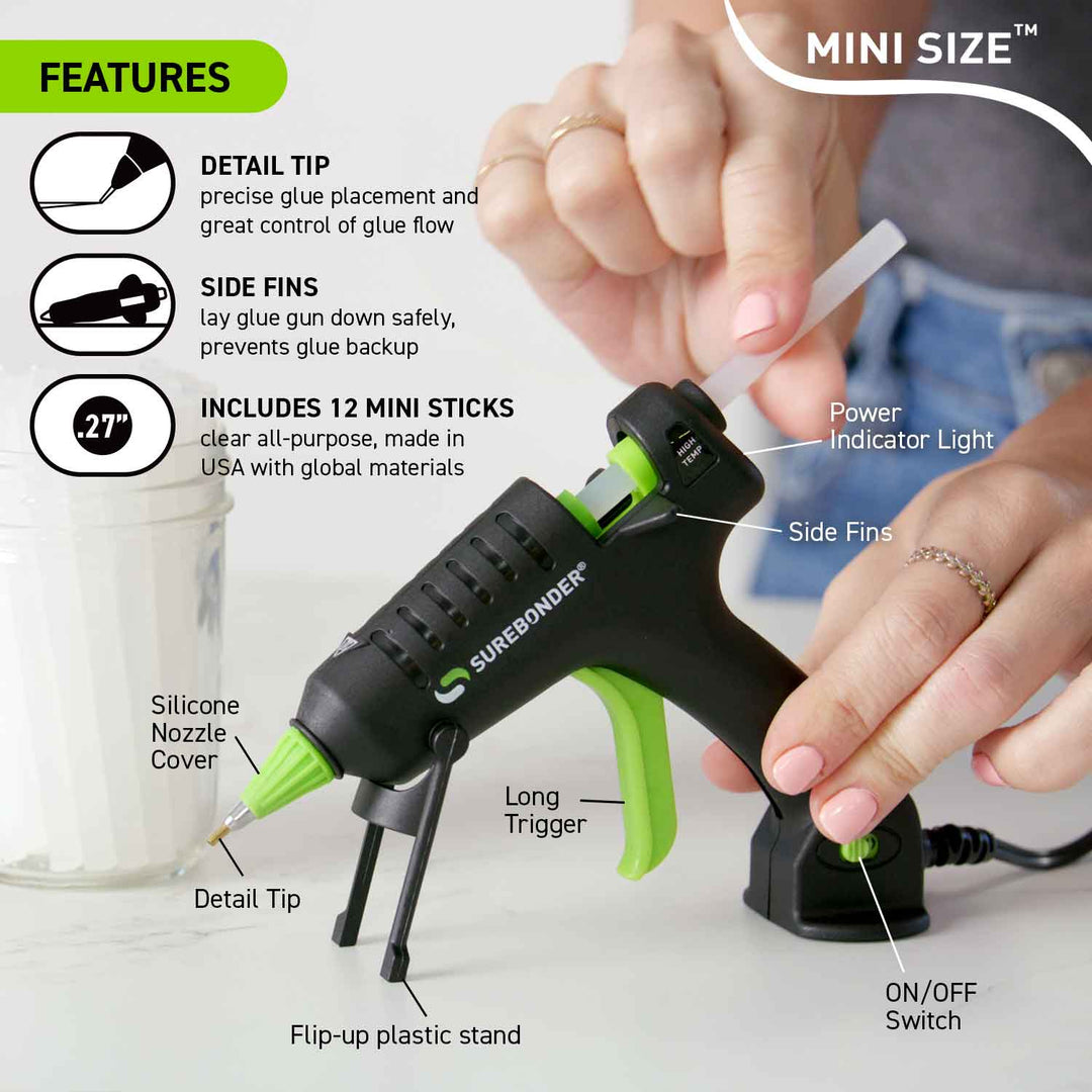 Mini Size High Temperature Detail Tip Hot Glue Gun with 12 Sticks Included