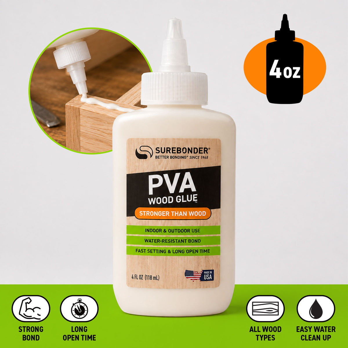 PVA Wood Glue, 4 oz | High Performance Woodworking Adhesive