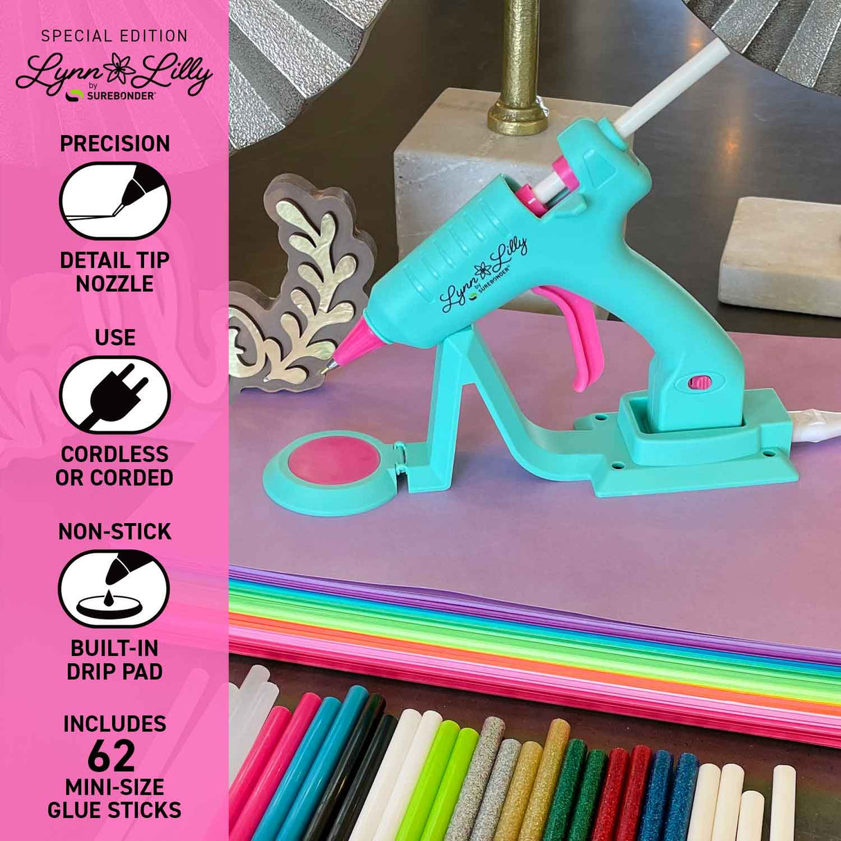 Lynn Lilly Edition Cordless/Corded Detail Tip Mini Glue Gun Kit