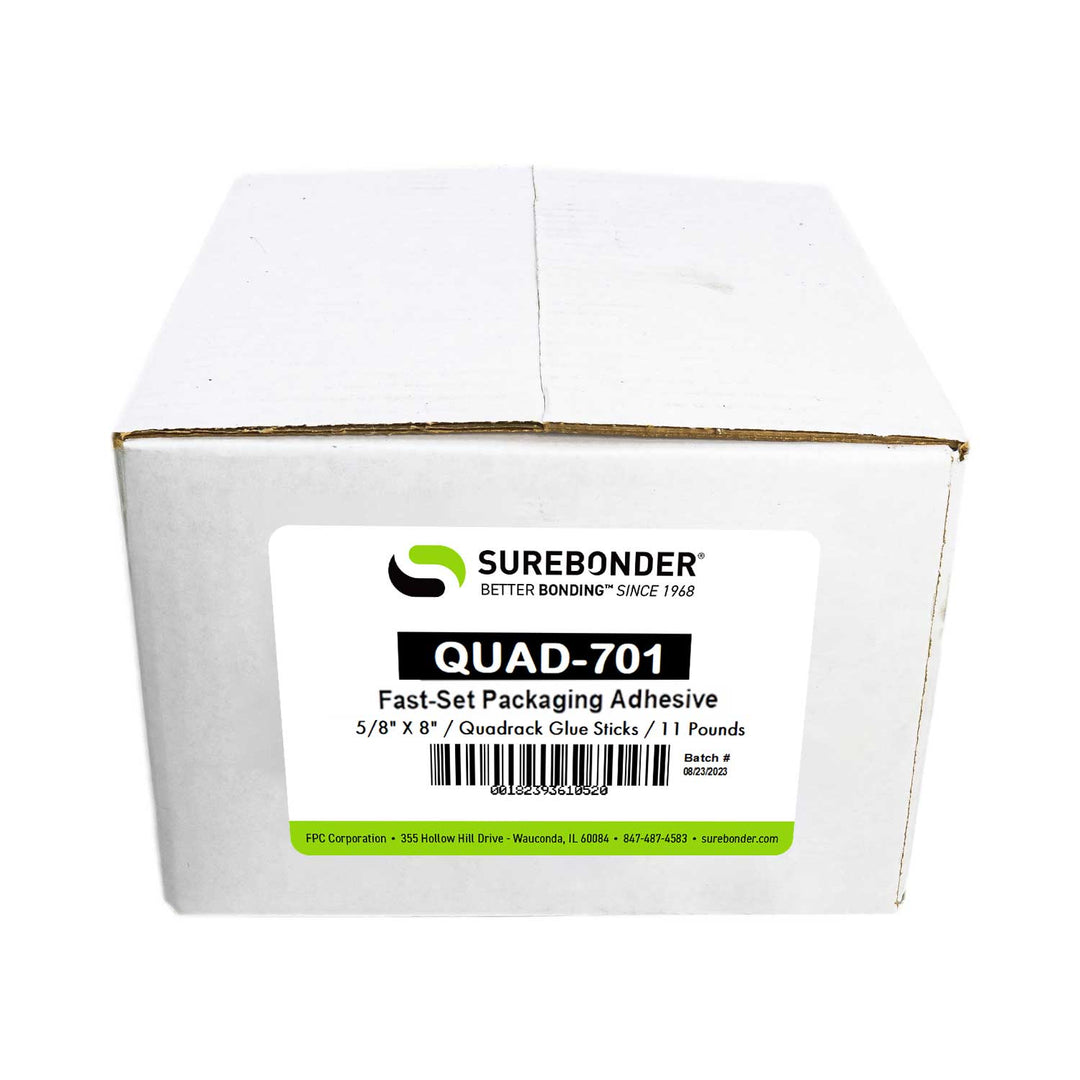 QUAD-701 Fast Set Packaging Hot Melt Glue Sticks for 3M™ Quadrack Glue Guns - 5/8" x 8" | 11 lb Box