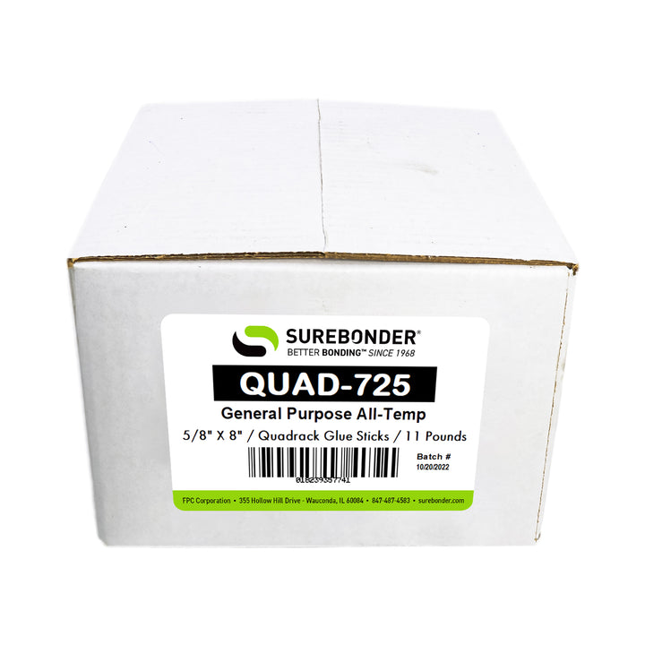 QUAD-725 All Temperature All Purpose Hot Melt Glue Sticks for 3M™ Quadrack Glue Guns - 5/8" x 8" | 11 Lb Box